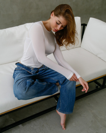 Облягаючий базовий лонгслів, молоко 56170, Колір: Молочний, Розмір: XS, зображення 2