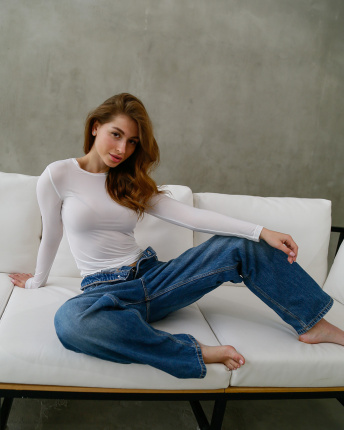 Облягаючий базовий лонгслів, молоко 56170, Колір: Молочний, Розмір: XS, зображення 3