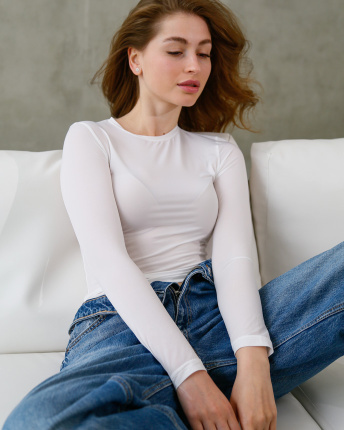 Облягаючий базовий лонгслів, молоко 56170, Колір: Молочний, Розмір: XS, зображення 5