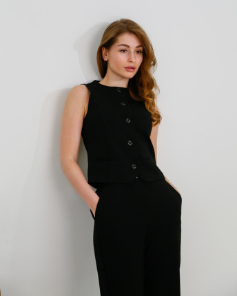 Вишуканий жіночий брючний костюм чорного кольору 56154, Колір: Чорний, Розмір: XS, зображення 3