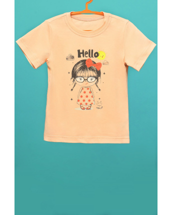 Дитяча футболка Standart з принтом Hello 34490, Колір: Пудровий, Розмір: 98