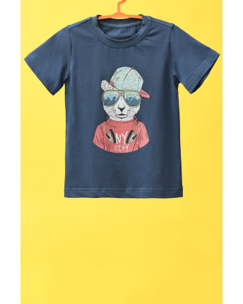 Дитяча футболка Standart з принтом кота 34494, Колір: Джинс, Розмір: 98