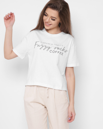 Женская белая футболка Standart с надписями Coffee 57891, Цвет: Белый, Размер: S