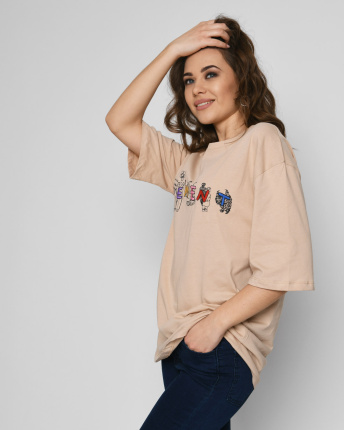 Женская бежевая футболка Standart с принтом Element 57909, Цвет: Бежевый, Размер: S