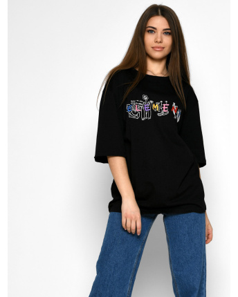 Женская черная футболка Standart с принтом Element 57911, Цвет: Черный, Размер: S