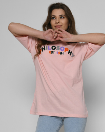 Женская розовая футболка Standart с вышивкой Philosophy 57912, Цвет: Розовый, Размер: S