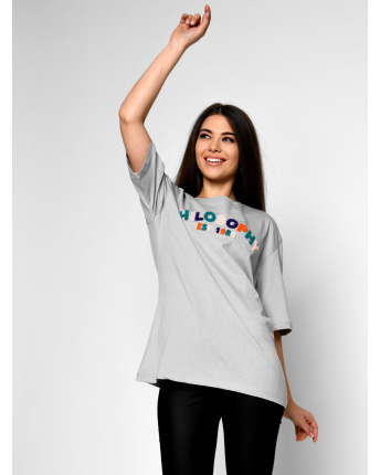 Женская серая футболка Standart с вышивкой Philosophy 57913, Цвет: Серый, Размер: S