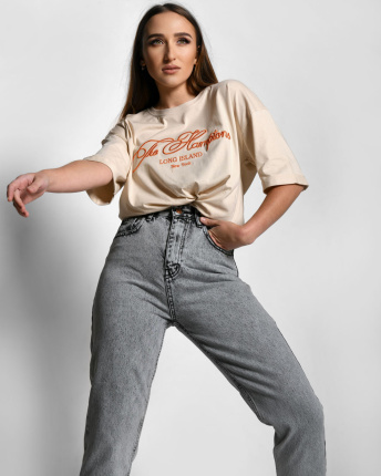 Женская бежевая футболка Standart с вышивкой The Hamptons 57916, Цвет: Бежевый, Размер: M