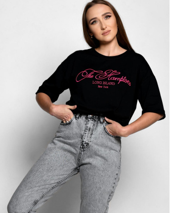 Женская черная футболка Standart с вышивкой The Hamptons 57917, Цвет: Черный, Размер: M