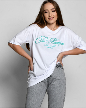 Женская белая футболка Standart с вышивкой The Hamptons 57918, Цвет: Белый, Размер: M