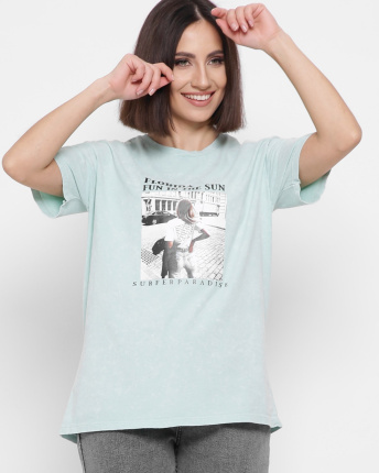 Женская мятная футболка Standart с надписью Florida и рисунком девушки 57876, Цвет: Мята, Размер: M