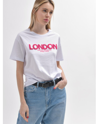 Женская белая футболка Standart с принтом London 57932, Цвет: Белый, Размер: S