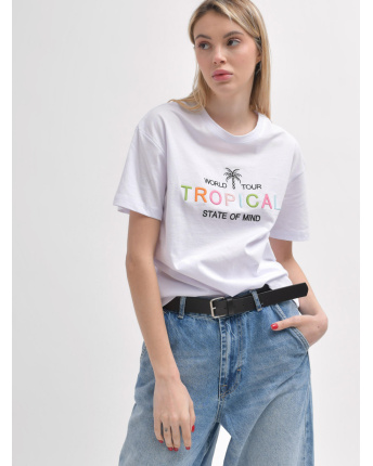 Женская белая футболка Standart «Tropical» 57936, Цвет: Белый, Размер: M