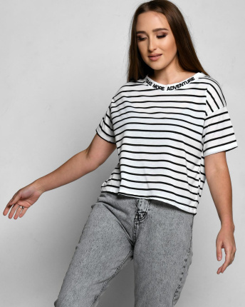 Белая женская футболка Standart в горизонтальную полоску 57923, Цвет: Белый, Размер: S