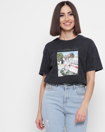 Женская черная футболка Standart с принтом и надписью New York City 57881, Цвет: Черный, Размер: S