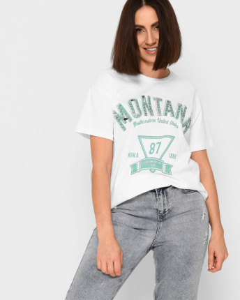 Белая женская футболка Standart с надписью Montana 57883, Цвет: Белый, Размер: M