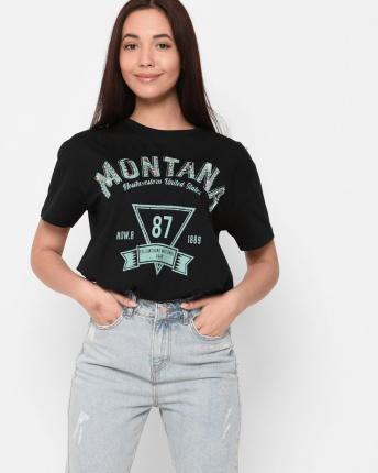 Черная женская футболка Standart с надписью Montana 57884, Цвет: Черный, Размер: S
