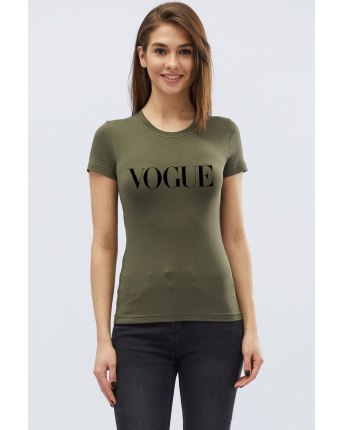 Женская облегающая футболка Standart с принтом 58027, Цвет: Хаки, Размер: L