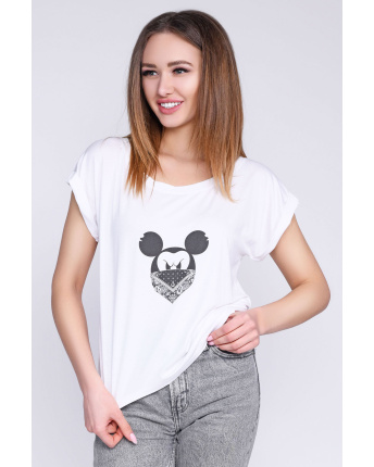 Белая женская футболка «Злой Микки-Маус» 57853, Цвет: Белый, Размер: M