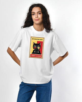 Женская футболкаCRC 26060-3 Wine Cat 58016, Цвет: Белый, Размер: XS