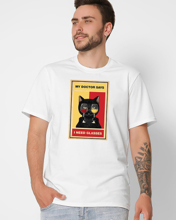 Футболка мужская с принтом  CRC 16060-3 Wine Cat 57085, Цвет: Белый, Размер: S