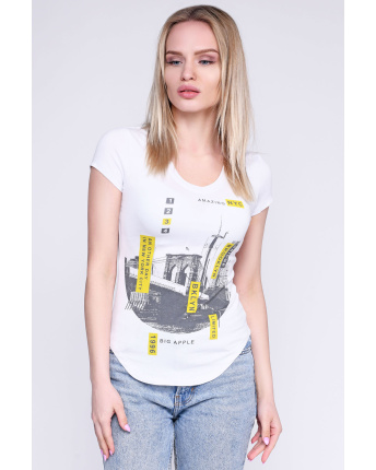 Женская белая футболка с рисунком моста 58032, Цвет: Белый, Размер: XS