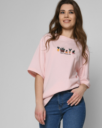 Розовая женская футболка don`t touch me 57905, Цвет: Розовый, Размер: L