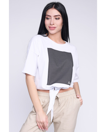 Белый кроп-топ с черным прямоугольником "А4" 57857, Цвет: Белый, Размер: M