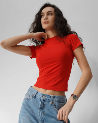 Футболка жіноча приталена Slim Standart CRC FS-261-14 57813, Колір: Червоний, Розмір: XS