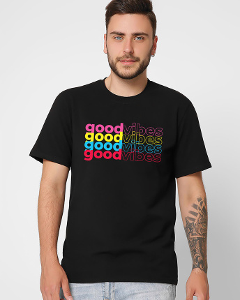 Футболка мужская с принтом  CRC 16010-8 Good Vibes 56336, Цвет: Черный, Размер: S