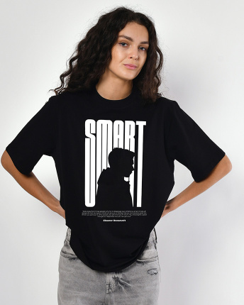 Женская чёрная футболка с принтом Smart 57966, Цвет: Черный, Размер: XS