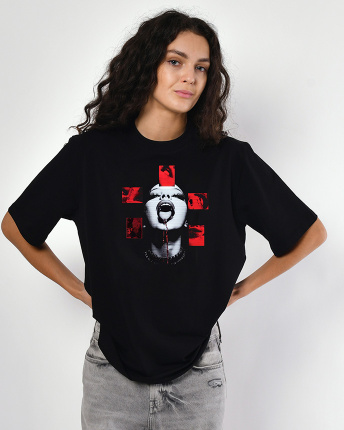 Жіноча чорна футболка з принтом Vamp Girl 57974, Колір: Чорний, Розмір: XS