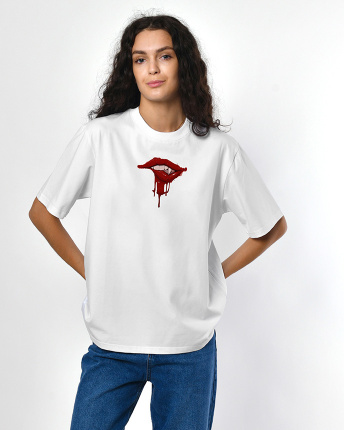 Женская белая футболка с принтом Lips Vamp 57956, Цвет: Белый, Размер: XS