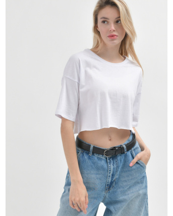 Короткая женская футболка оверсайз 57902, Цвет: Белый, Размер: XS
