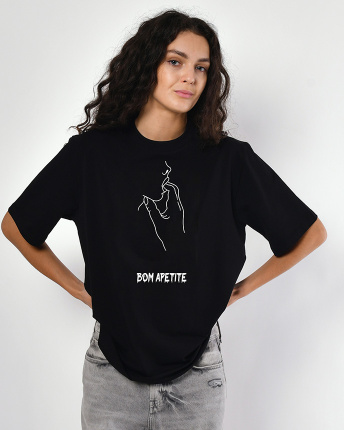 Женская футболкаCRC 26035-8 Bon Apetite 57982, Цвет: Черный, Размер: XS