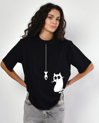 Женская футболкаCRC 26036-8 Cat & Fish 57983, Цвет: Черный, Размер: XS