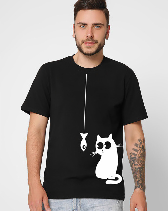 Футболка мужская с принтом  CRC 16036-8 Cat & Fish 57052, Цвет: Черный, Размер: S