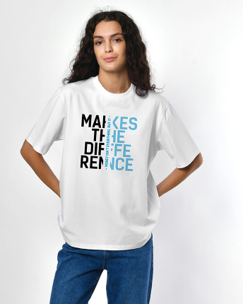 Женская белая футболка с принтом Makes The Difference 57959, Цвет: Белый, Размер: XS