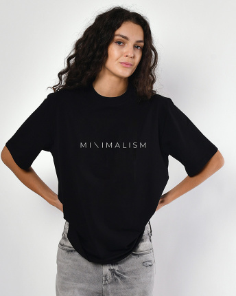 Женская чёрная футболка с принтом Minimalism 57961, Цвет: Черный, Размер: XS