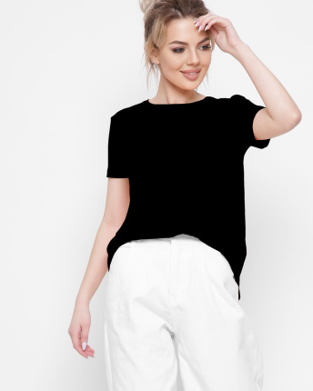 Футболка жіноча однотонна CRC -6630-8 57800, Колір: Чорний, Розмір: S