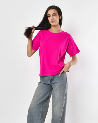 Футболка жіноча базова oversize Standart CRC FS-216-9 57798, Колір: Малина, Розмір: S, зображення 5