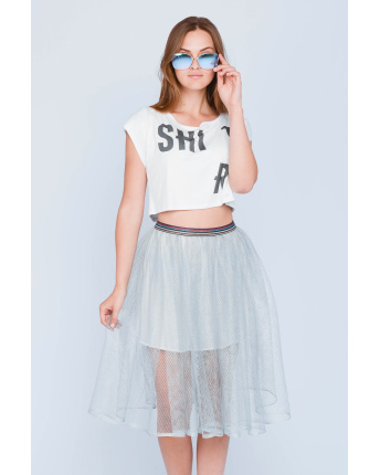 Белая женская короткая футболка с надписью "Shirt" 58034, Цвет: Белый, Размер: XS