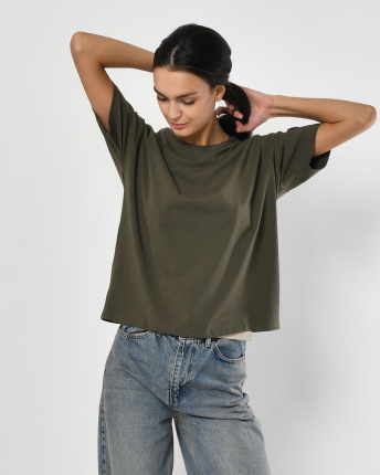 Футболка жіноча базова oversize Standart CRC FS-216-1 57789, Колір: Хакі, Розмір: M, зображення 3