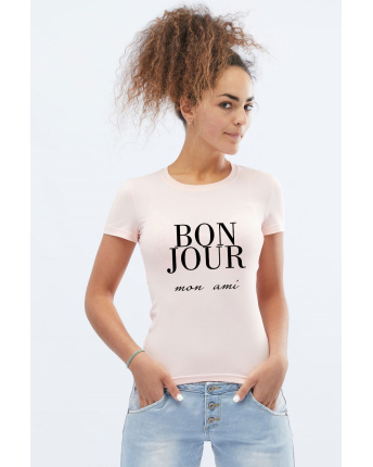 Женская облегающая футболка Standart с принтом 58029, Цвет: Пудровый, Размер: XL