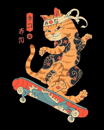 Жіноча чорна футболка з принтом Cat Skate 57985, Колір: Чорний, Розмір: XS, зображення 3