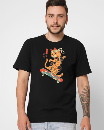 Футболка мужская с принтом  CRC 16038-8 Cat Skate 57055, Цвет: Черный, Размер: S