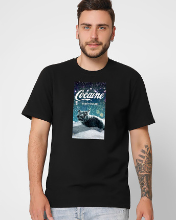 Футболка мужская с принтом  CRC 16039-8 Cocaine Cat 57056, Цвет: Черный, Размер: S