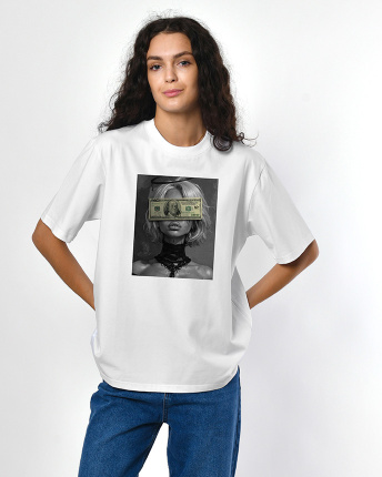 Жіноча біла футболка з принтом Money Honey 58000, Колір: Білий, Розмір: XS