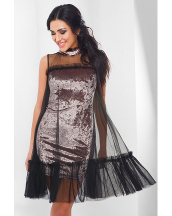 Святкова рожева велюрова сукня з чокером 29076, Колір: Світло-рожевий, Розмір: XS