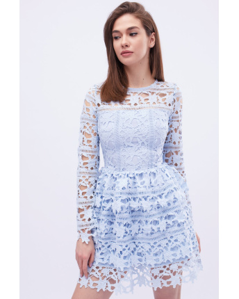 Ажурное мини платье голубого цвета 32703, Цвет: Голубой, Размер: XS